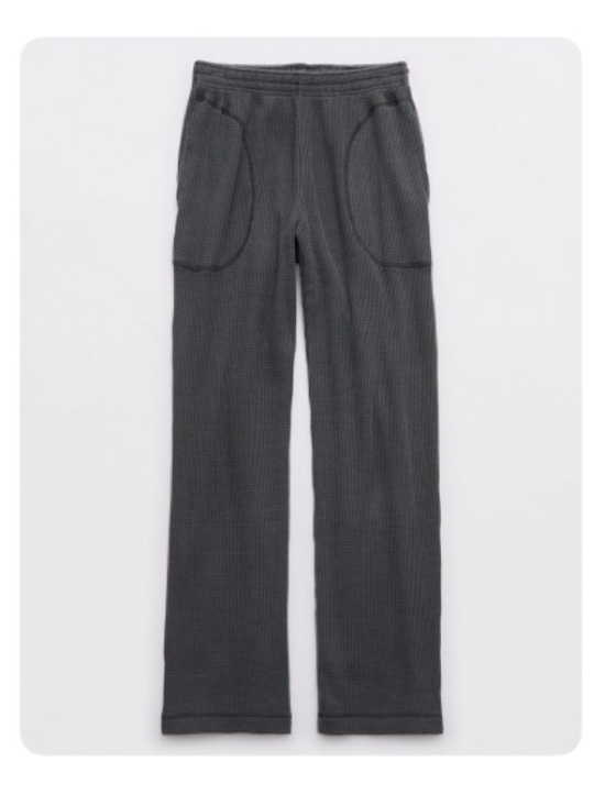 aerie Pants - Aerie Straight Leg Waffle Pants Gray